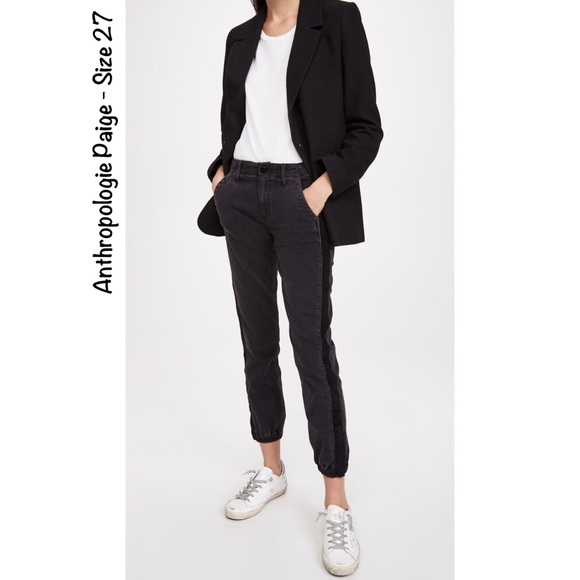 PAIGE Anthropolgie Denim - NWT PAIGE Anthropologie Black Mayslie Velvet insert Jogger zip cuff Size 27